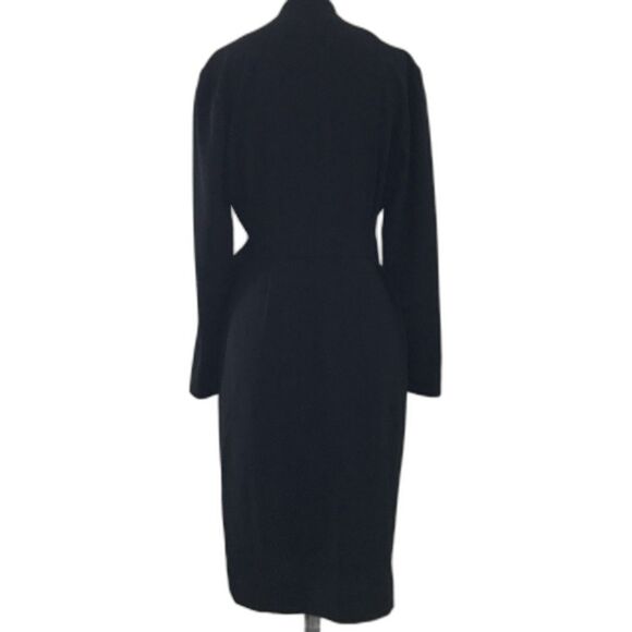 Vintage 90s Liz Claiborne Black Minimalist Chic Wrap Long Sleeve V Neck Dress 6P - Picture 5 of 8